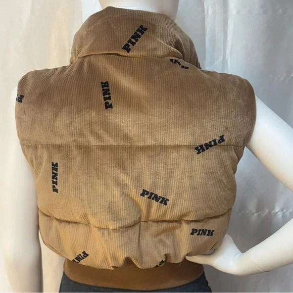 Victoria’s Secret Pink Super Soft Ribbed Velour Cropped Puffer Vest - Picture 3 of 9